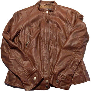 Bernardo Women’s Brown Faux Leather Full Zip Long Sleeve Moto Jacket Medium